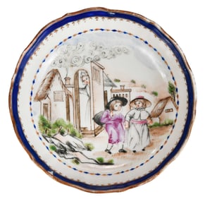 Chinese Export Porcelain Saucer, after Thomas Stothard