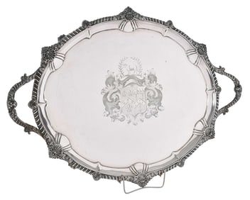 Large George III Two Handle English Silver Tray