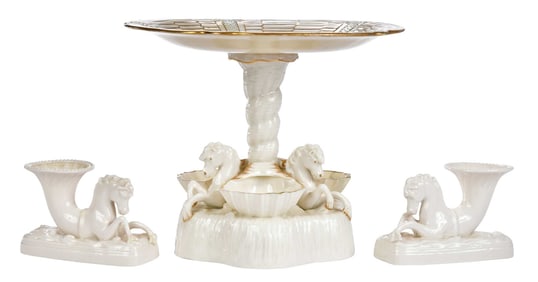 Belleek Porcelain Compote and Pair of Cornucopia Vases