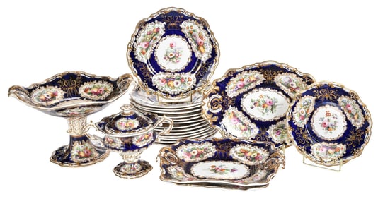 20 Piece Copeland & Garrett Late Spode Hand Painted Cobalt and Gilt Porcelain Dessert Service