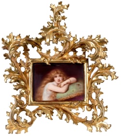 German Porcelain Plaque, A Young Woman of Leisure