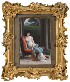 German Porcelain Plaque, Portrait of Madame Recamier