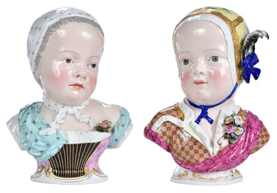 Pair of Meissen Porcelain Busts of Children, After the Models by J.J. Kandler