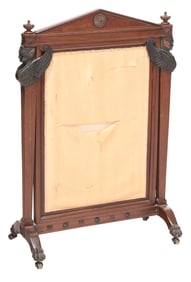 Fine Neoclassical Carved and Vert Antique Mahogany Fire Screen
