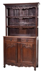 French Provincial Carved Oak Dish Cabinet