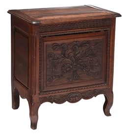 French Provincial Louis XV Carved Oak Lift Top Cabinet