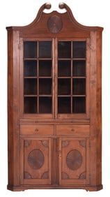 Rare MESDA Documented North Carolina Inlaid and Fan Carved Corner Cupboard