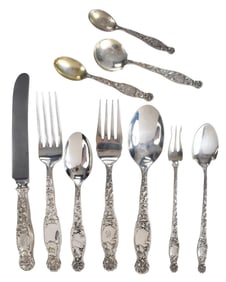Whiting Heraldic Sterling Flatware, Service for 12, 154 Pieces