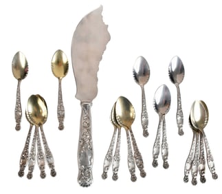 Whiting Heraldic Sterling ice Cream Set, 19 Pieces