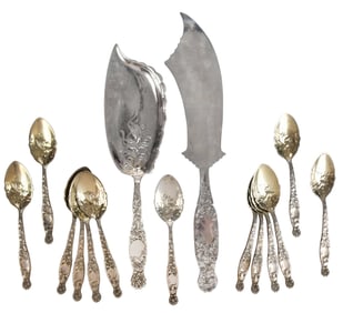 Whiting Heraldic Sterling Ice Cream Set, 15 Pieces