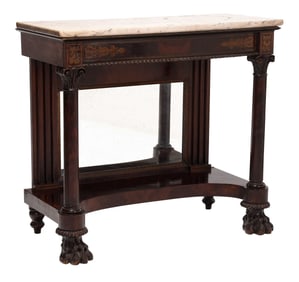Philadelphia Classical Stencil Decorated and Bookmatched Marble Top Pier Table