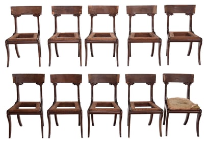 Set of 10 Classical Carved Mahogany Klismos Chairs