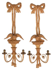 Fine Pair of Federal Style Carved and Gilt Wood Eagle Figural Sconces