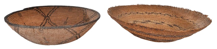 Two Shallow Decorated Basket Bowls