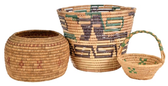 Three Native American Coiled Baskets