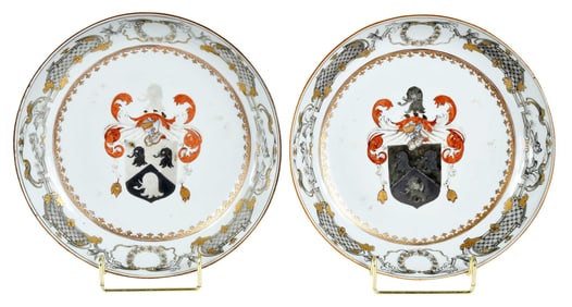 Pair of Chinese Export Armorial Soup Bowls, Saunders