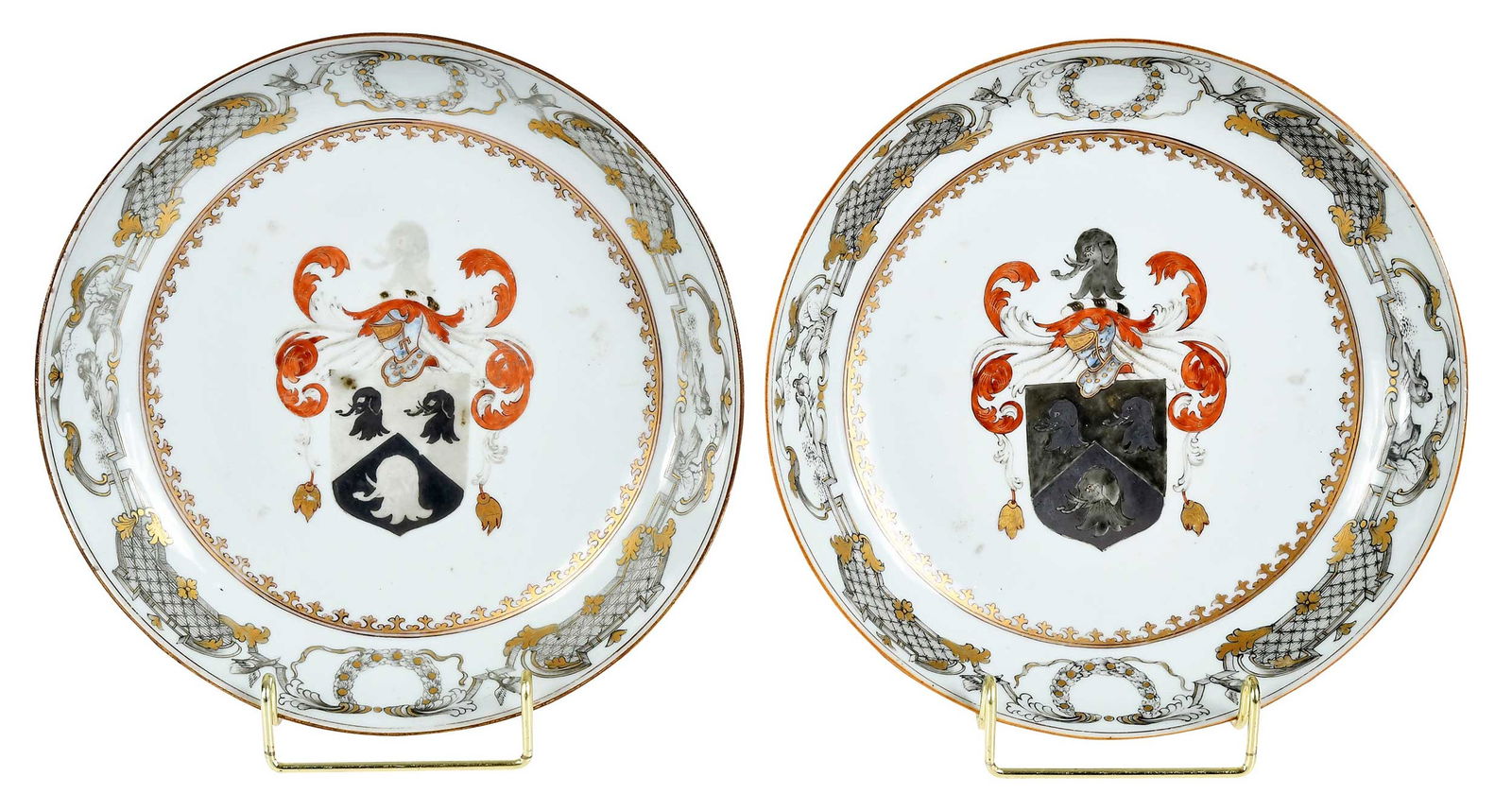 Pair of Chinese Export Armorial Soup Bowls, Saunders