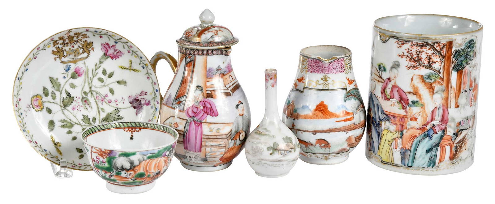 Six Assorted Chinese Export Porcelain Table Objects