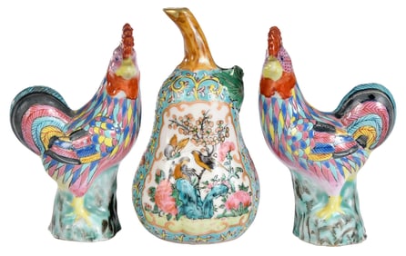 Three Chinese Enamel Decorated Porcelain Table Objects