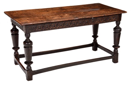 Early British Carved Oak Refractory Table