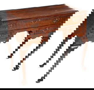 Queen Anne Inlaid Oak Dressing Table: British, 18th century, banded top and drawer facings, dovetailed construction, 28 x 31 x 19 in. Provenance: Estate of Diane Parker, Thomasville, Georgia