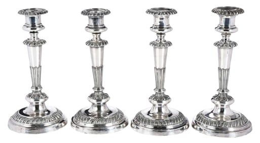 Four Old Sheffield Plate Matthew Bolton Candlesticks