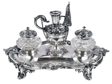 Victorian English Silver Inkstand