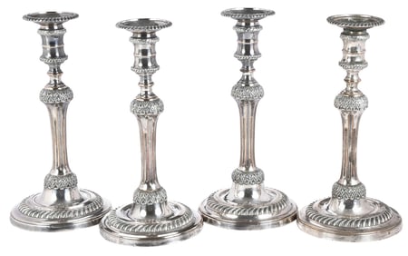 Four Old Sheffield Plate Candlesticks