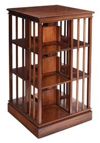 Edwardian Figured Mahogany Revolving Bookcase on Plinth Form Pedestal
