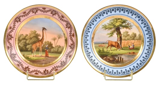 Pair of Rihouet Painted and Gilt Decorated Porcelain Plates