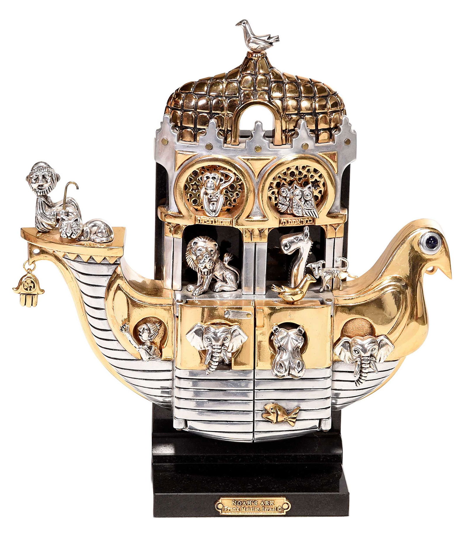 Frank Meisler Sculpture, Noah's Ark: (German/Israel, 1929-2018) The biblical ark in the style of a Phoenician vessel with a dove shaped prow, edition of 50, signed on interior edge of proper right door "Frank Meisler Israel", with accomp