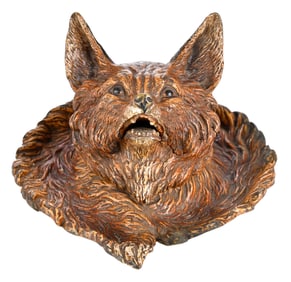 Austrian Cold Painted Bronze Fox Form Inkwell