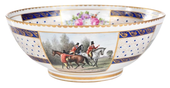 English Hand Painted Porcelain Hunt Bowl