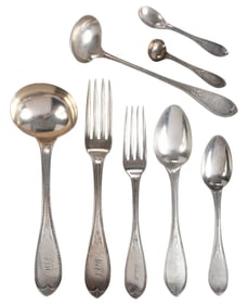 New York Coin Silver Flatware, Mayflower Pattern, 45 Pieces