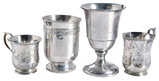New York Coin Silver Goblet, Vase, and Two Mugs