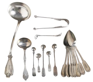 16 Pieces Mostly New York Coin Silver Flatware