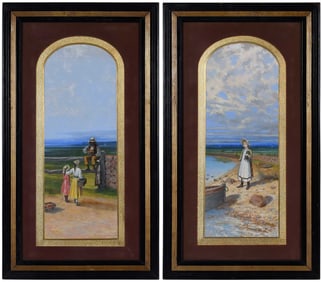 American School, Pair of Pastel Scenes