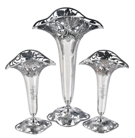 Three Sterling Trumpet Vases