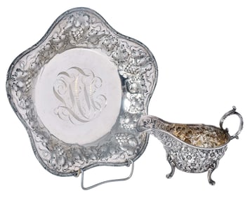 Floral Repousse Sterling Bowl and Gravy Boat