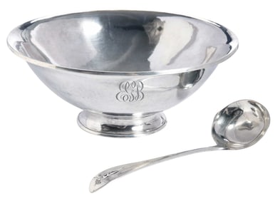 Hammered Sterling Footed Bowl and Arthur Stone Spoon
