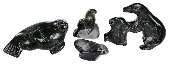Four Inuit Carved Soapstone Marine Animals