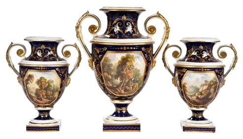Early Crown Derby Porcelain Urn Garniture