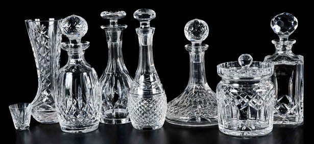 Eight Cut Glass Table Objects, Waterford