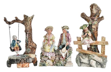 Three English Majolica Figural Spill Vases
