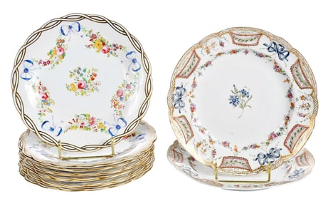Nine Porcelain Plates with Ribbons and Flowers