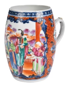 Chinese Export Mandarin Palette Porcelain Barrel Form Cann