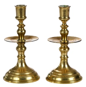 Fine Pair of Brass Heemskirk Style Candlesticks