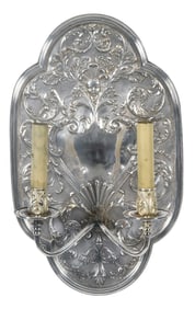Neoclassical Style Silver Plate Wall Sconce with Two Arms