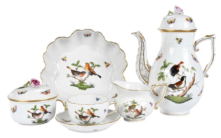 16 Piece Herend Rothschild Bird Porcelain Coffee Set