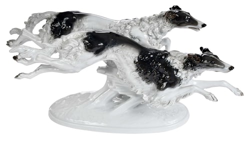Rosenthal Porcelain Group, Two Racing Borzoi
